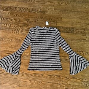 English Factory NWT Striped Bell Sleeve Fitted Long Sleeve Top Size Small